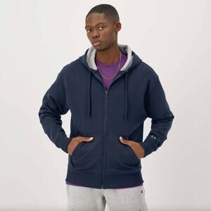 Champion Powerblend Full-Zip Hoodie C Logo Navy Blue Medium Fleece Pullover
